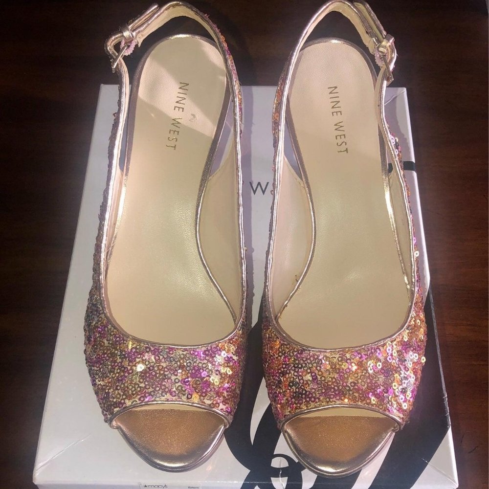 Nine West Heels, Pink & Gold Sequin- Size 8M- Brand New